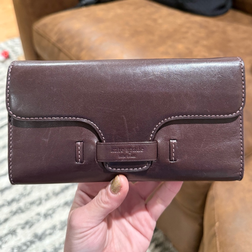 Vintage Kate Spade Brown Leather Checkbook Wallet